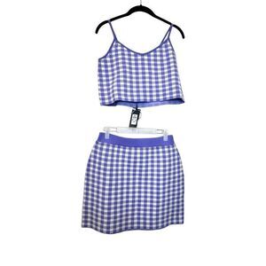 NWT Primark Gingham Check Co-ord Crop Tank & Mini Skirt Set Lilac White Large